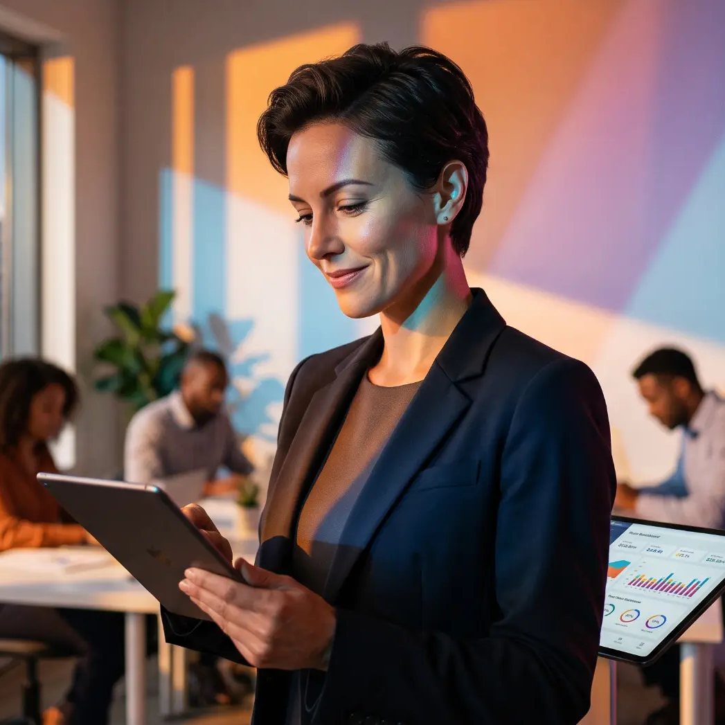 Woman with tablet analysing cashflow and payments in the Payout dashboard